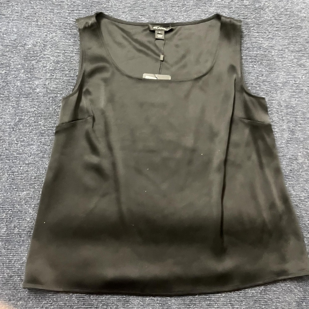 St John Shirt Womens Large Black Caviar Satin Sleeveless Tank Blouse Shell Top